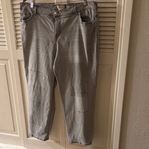 LOGO by Lori Goldstein Gray Denim Boyfriend Pants Patch Detail Sz 18 WP